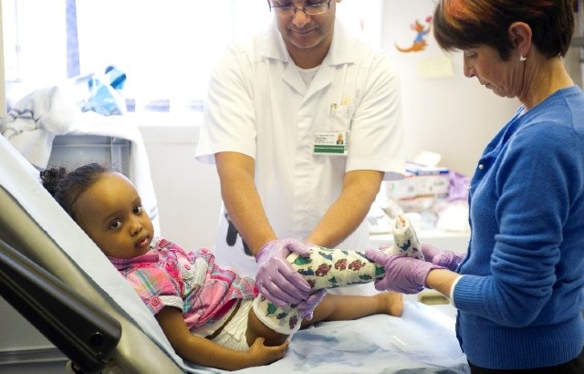 A child being treated by orthopaedics