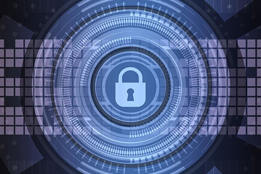 A padlock in the middle of a digitized circle