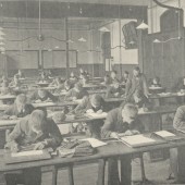 Peoples Palace Day School boys studying a classroom in the Peoples Palace c 1890s
