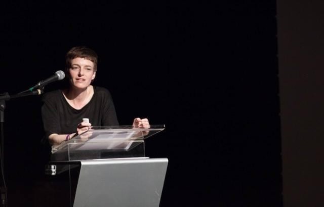 Catherine Silverstone delivering a lecture © People’s Palace Projects