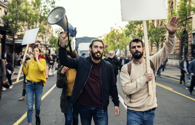 A photograph of a street protest 