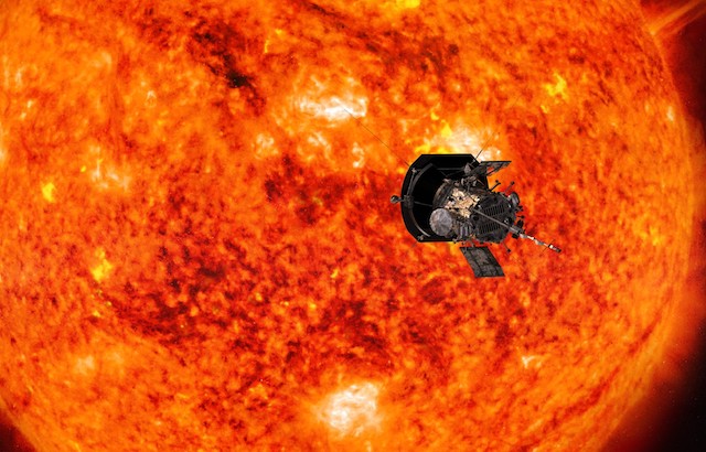 The Parkar Solar Probe approaching the sun. Credit: NASA/Johns Hopkins APL/Steve Gribben