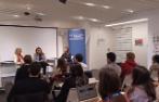 Mrs Larisa Babiy and Mrs Samia Gambier speaking with Dr Maria Fanou in front of LLM Paris students.