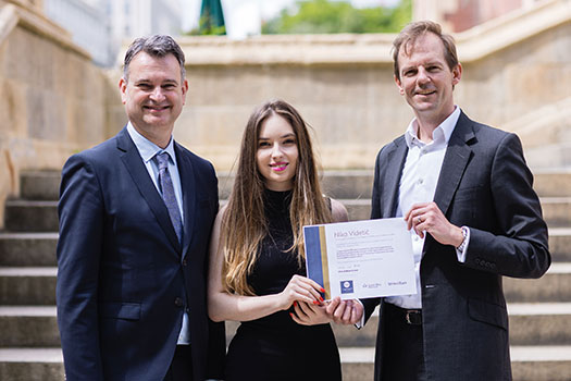 (left to right) Professor Duncan Matthews (QMIPRI), Nika Videtic (LLM student 2021-22), Tom Carver (Partner at White & Black).