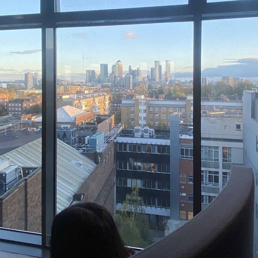 Skyline image of london taken out of a window on a sunny clear day