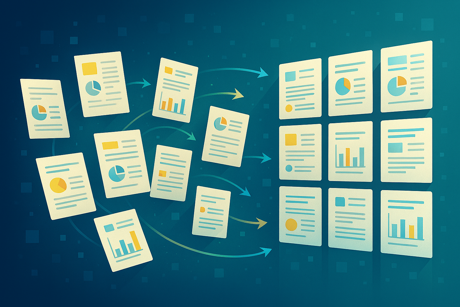 Abstract illustration showing how Padlet supports the organisation of large‑scale poster assessments.