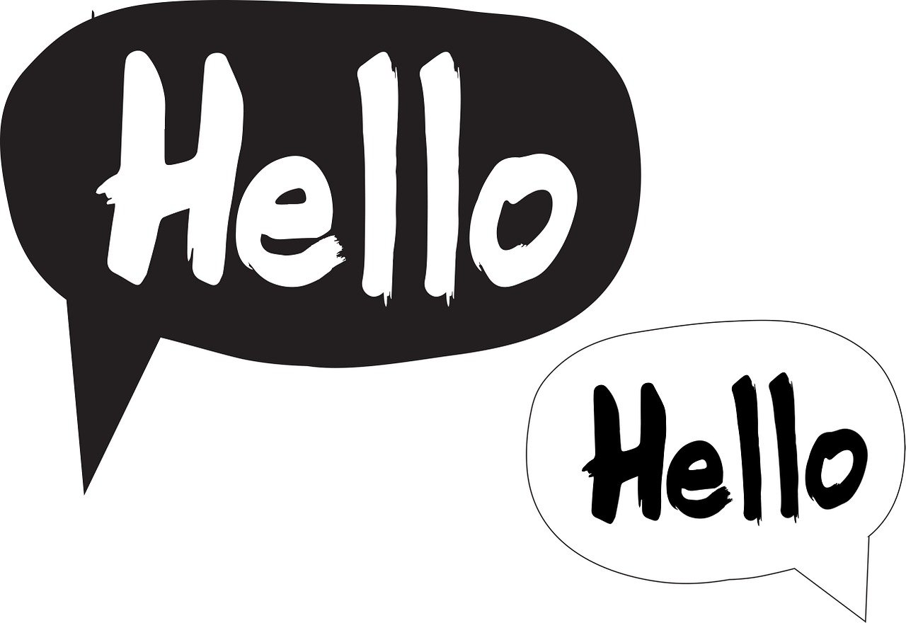 Two speech bubbles with Hello written in them.