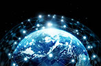 An image of the globe with lots of connected dots hovering over the surface.